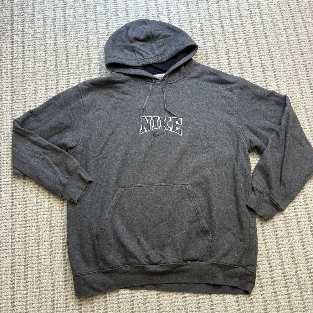 Vintage Y2K Nike Center Swoosh Hoodie Mens XL Gray Sweatshirt Pullover